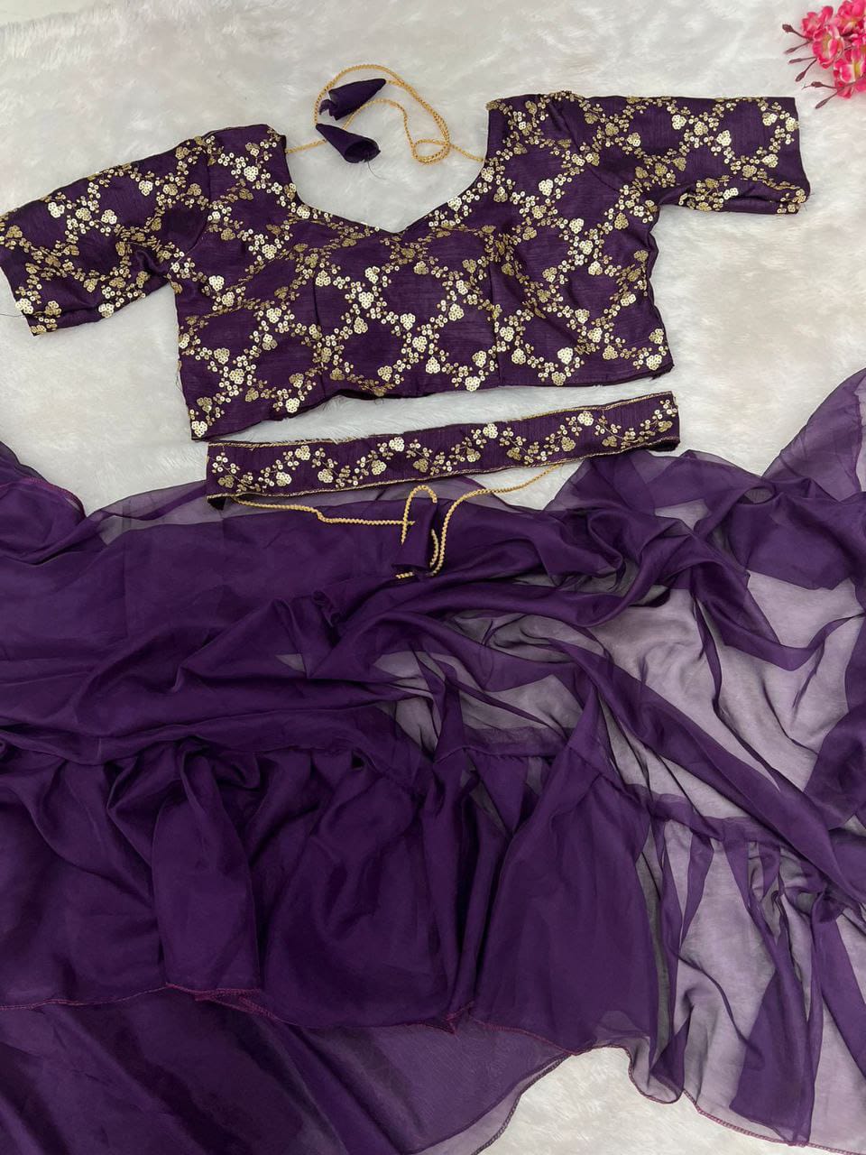 Beautiful Organza Silk Ready to wear saree (Purple)