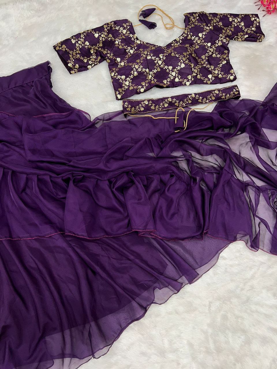 Beautiful Organza Silk Ready to wear saree (Purple)