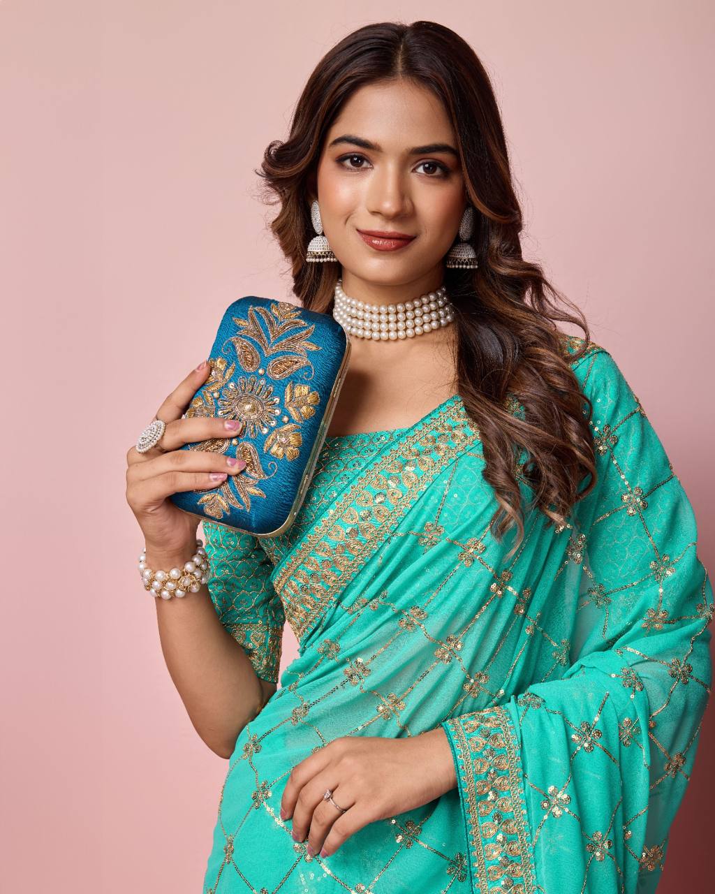 Green Color Georgette party Wear Saree