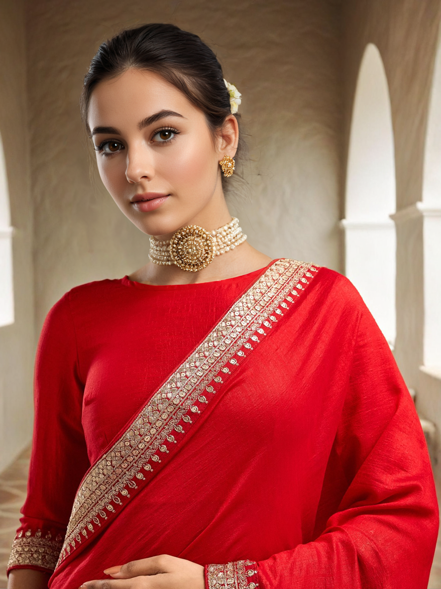 Red Vichitra Silk Party Wear Saree with Sequin and Coding Work