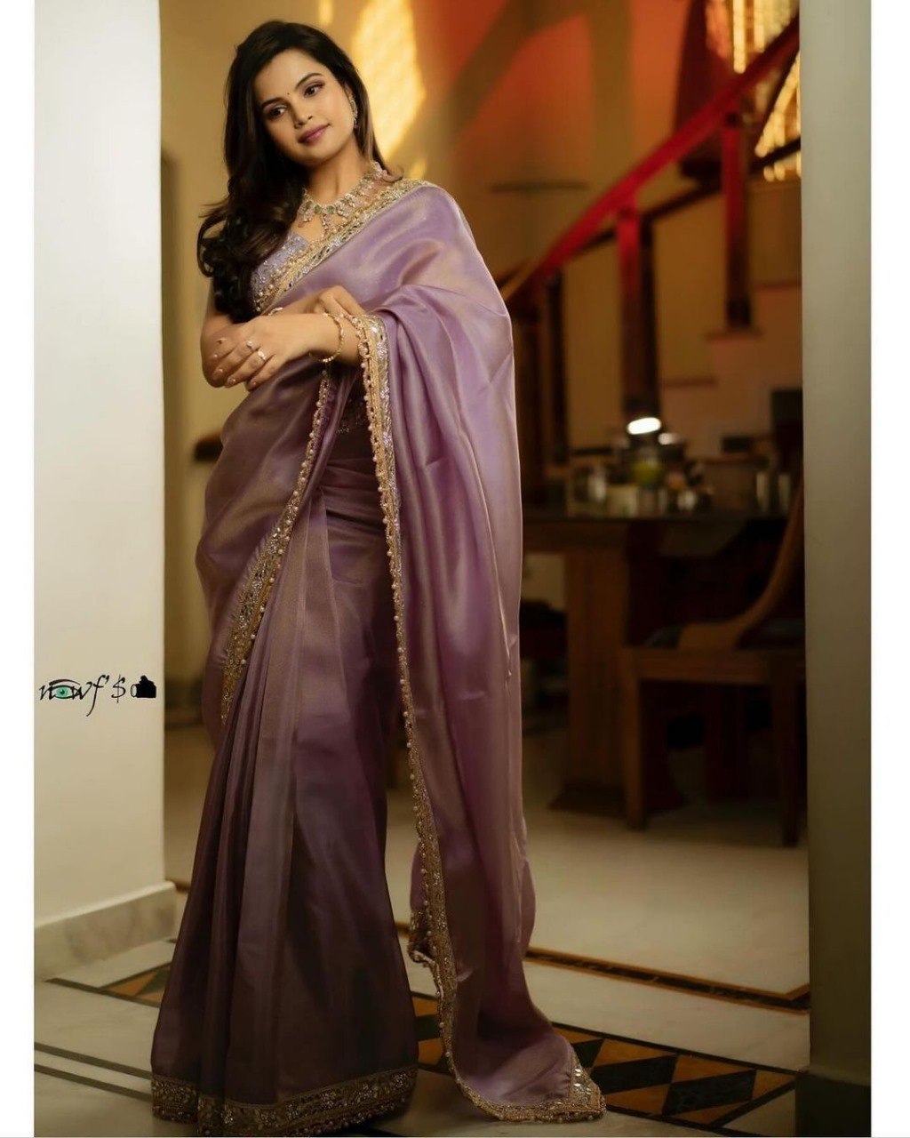 Beautiful Sequence Embroidery Work With Tissue Silk Saree