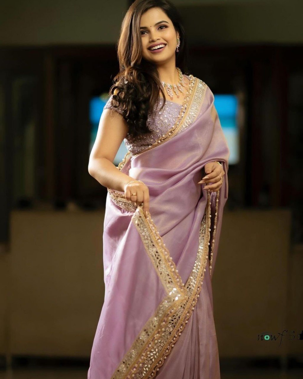 Beautiful Sequence Embroidery Work With Tissue Silk Saree