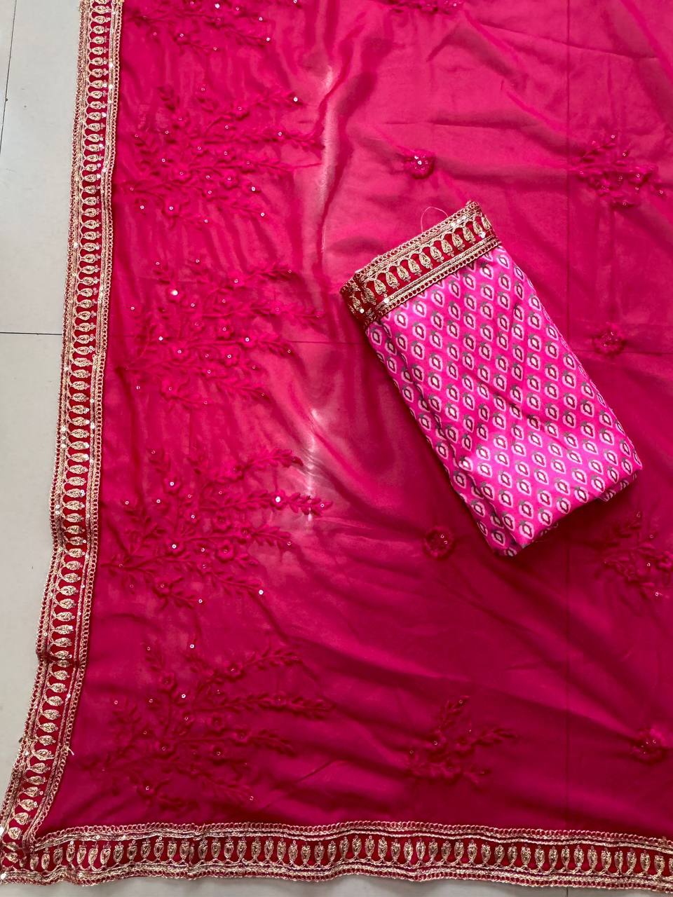 New Beautiful Red Color Organza Silk Saree