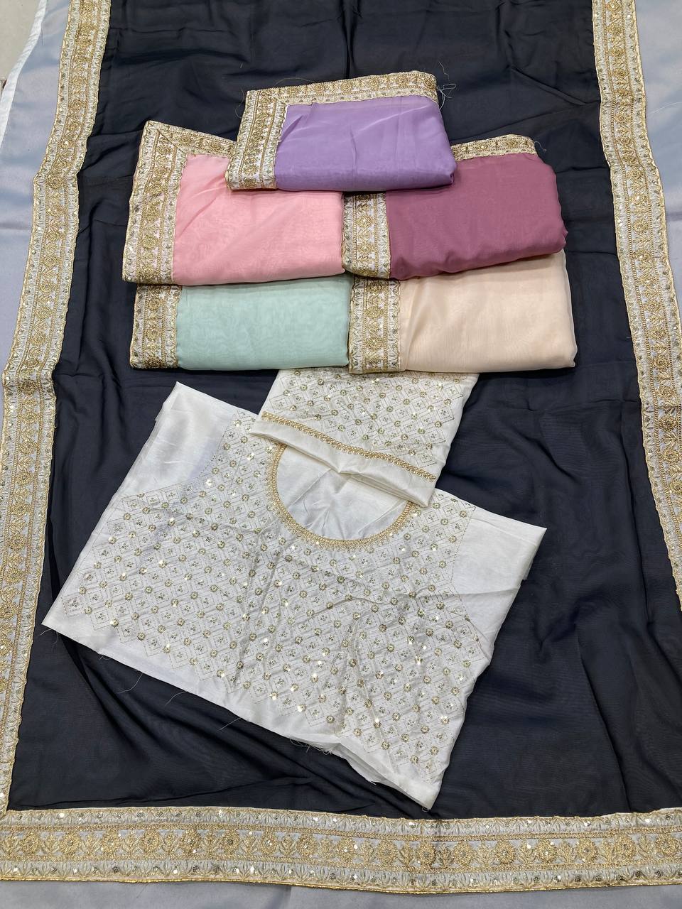 Lavender Organza Saree Party Wear Embroidery Saree