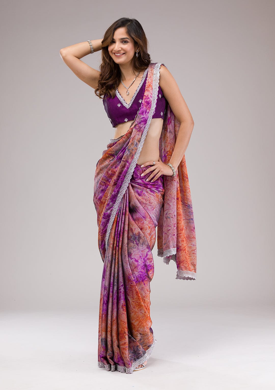 Violet Color Designer Print Georgette Party Wear Saree