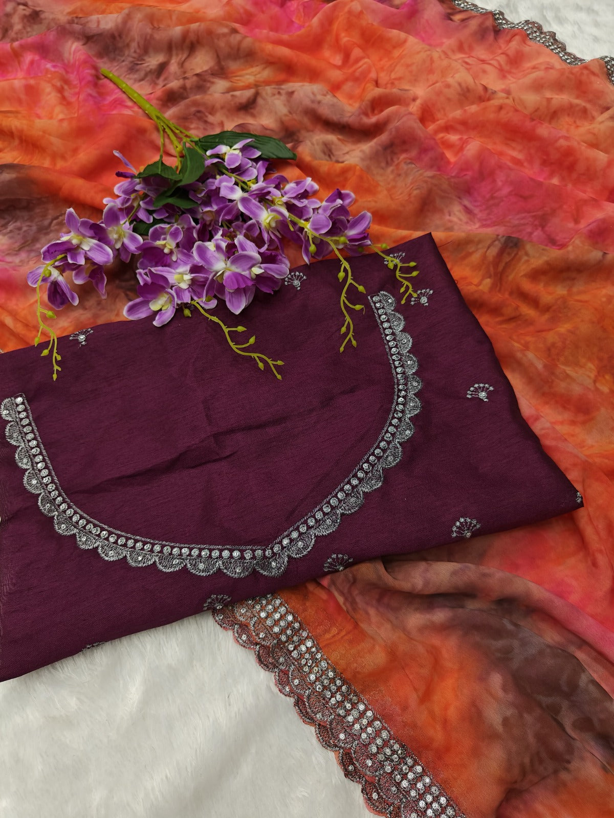Violet Color Designer Print Georgette Party Wear Saree