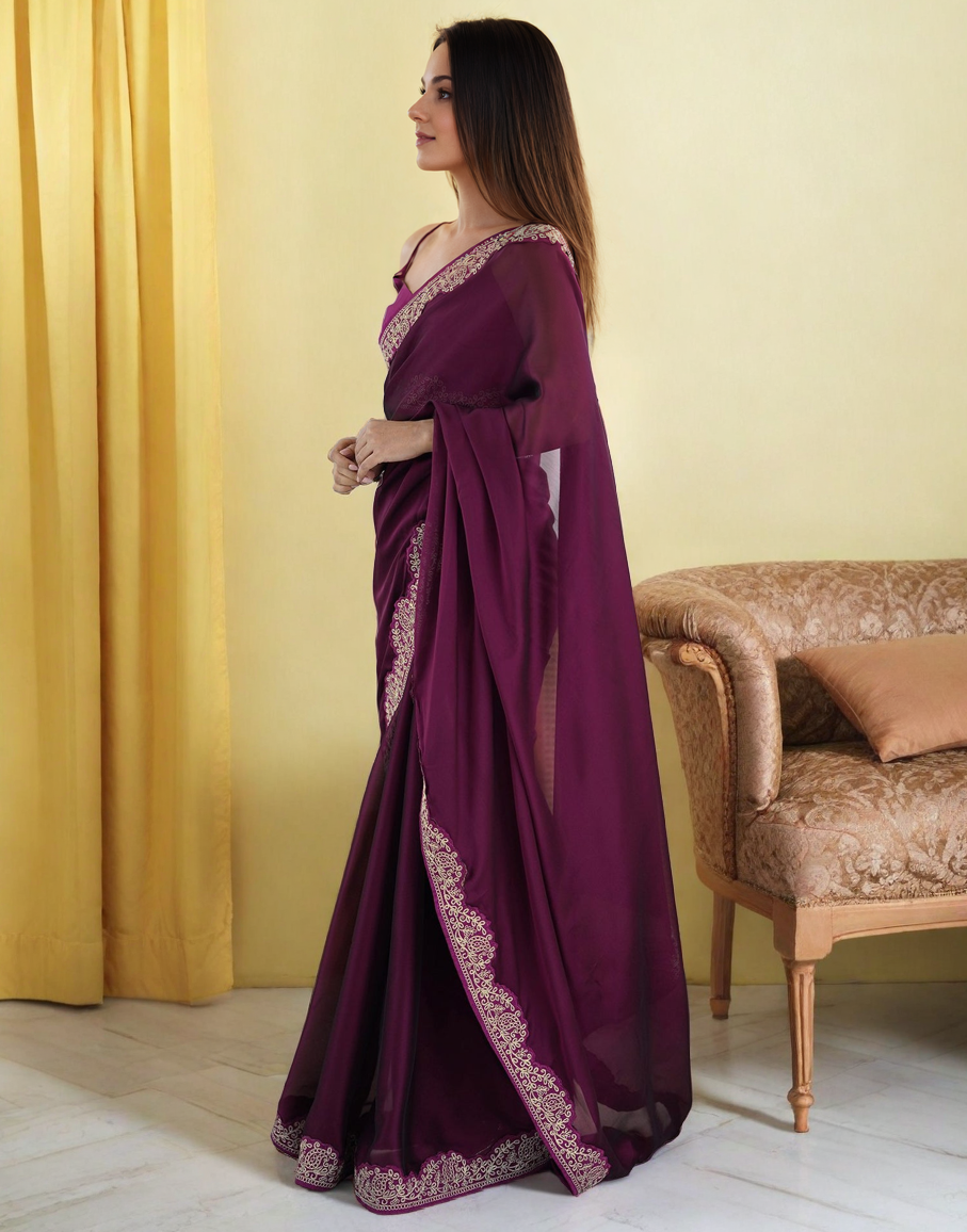 Elegant Burgundy Color Rangoli Silk Saree with Coding Work – Party Wear