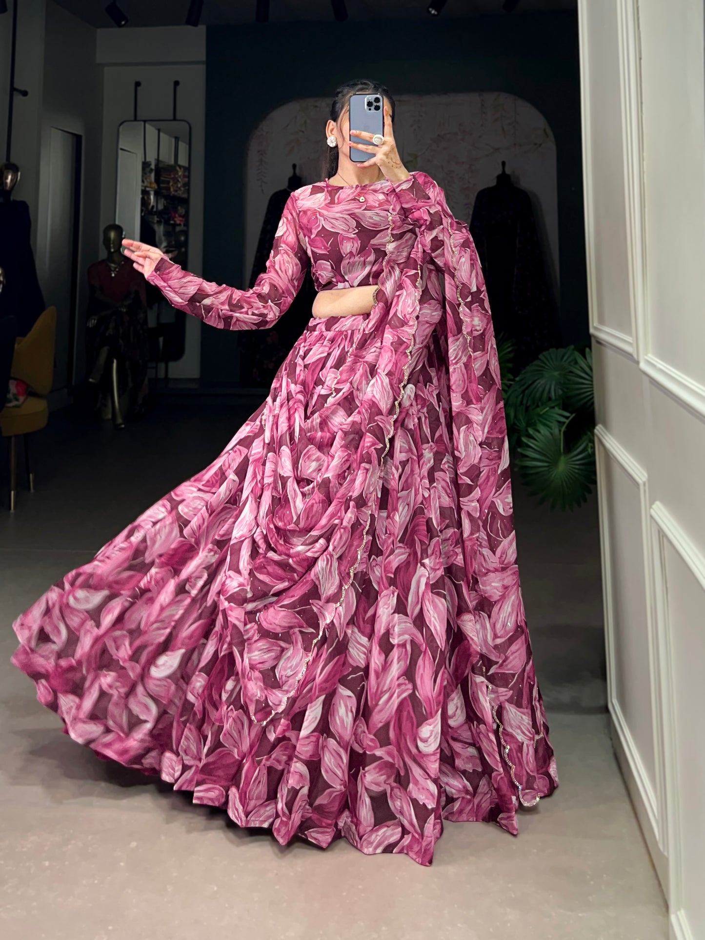Beautiful Maroon Color Tabby Silk Printed Party Wear Lehenga Choli