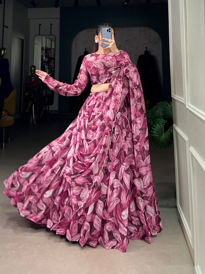 Beautiful Maroon Color Tabby Silk Printed Party Wear Lehenga Choli