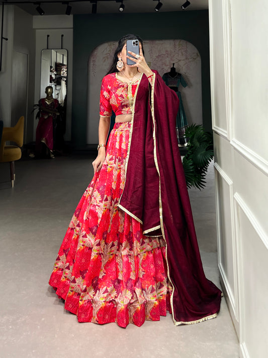 Amazing Red Color Silk Printed Designer Lehenga Choli