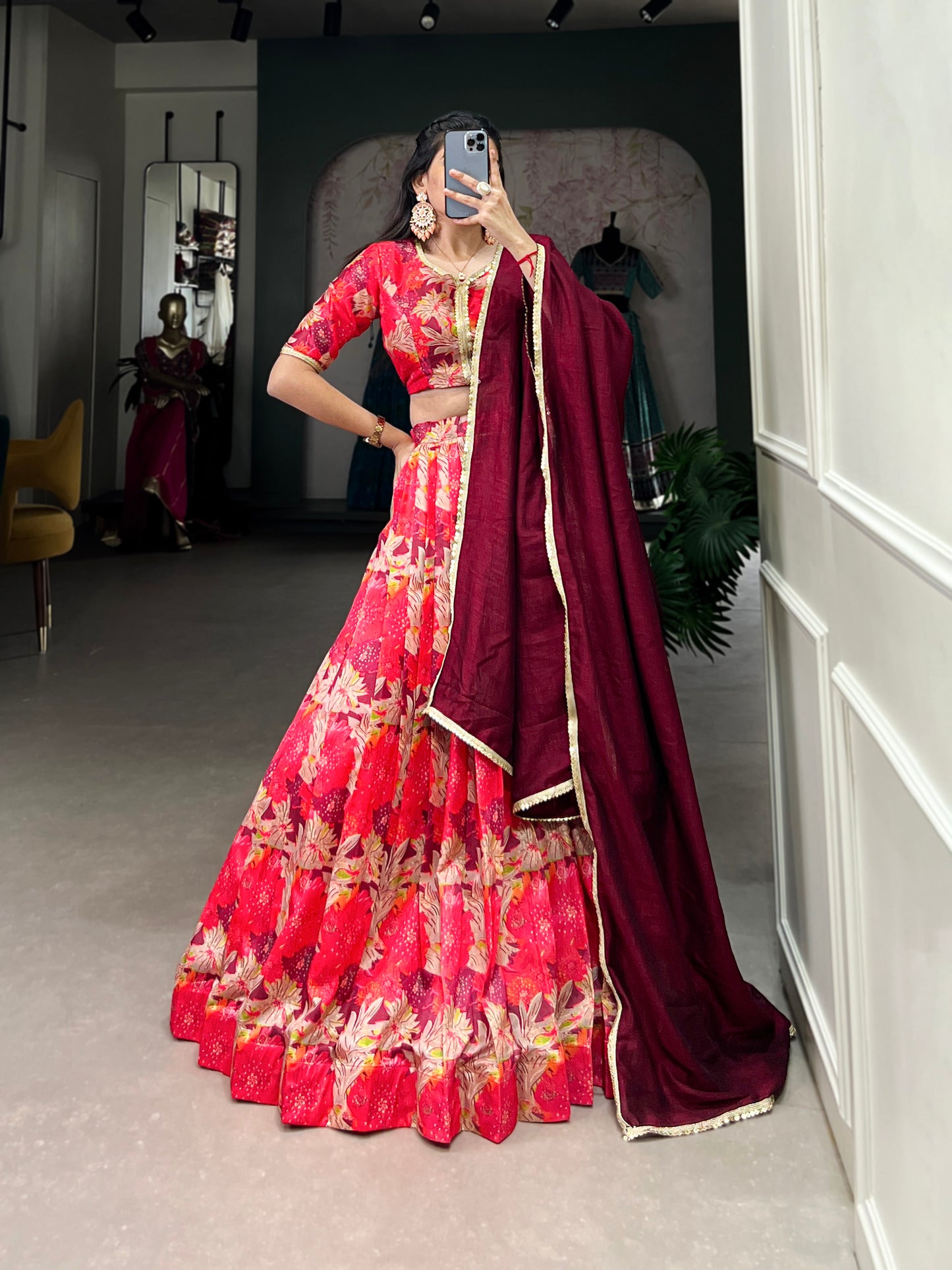 Amazing Red Color Silk Printed Designer Lehenga Choli