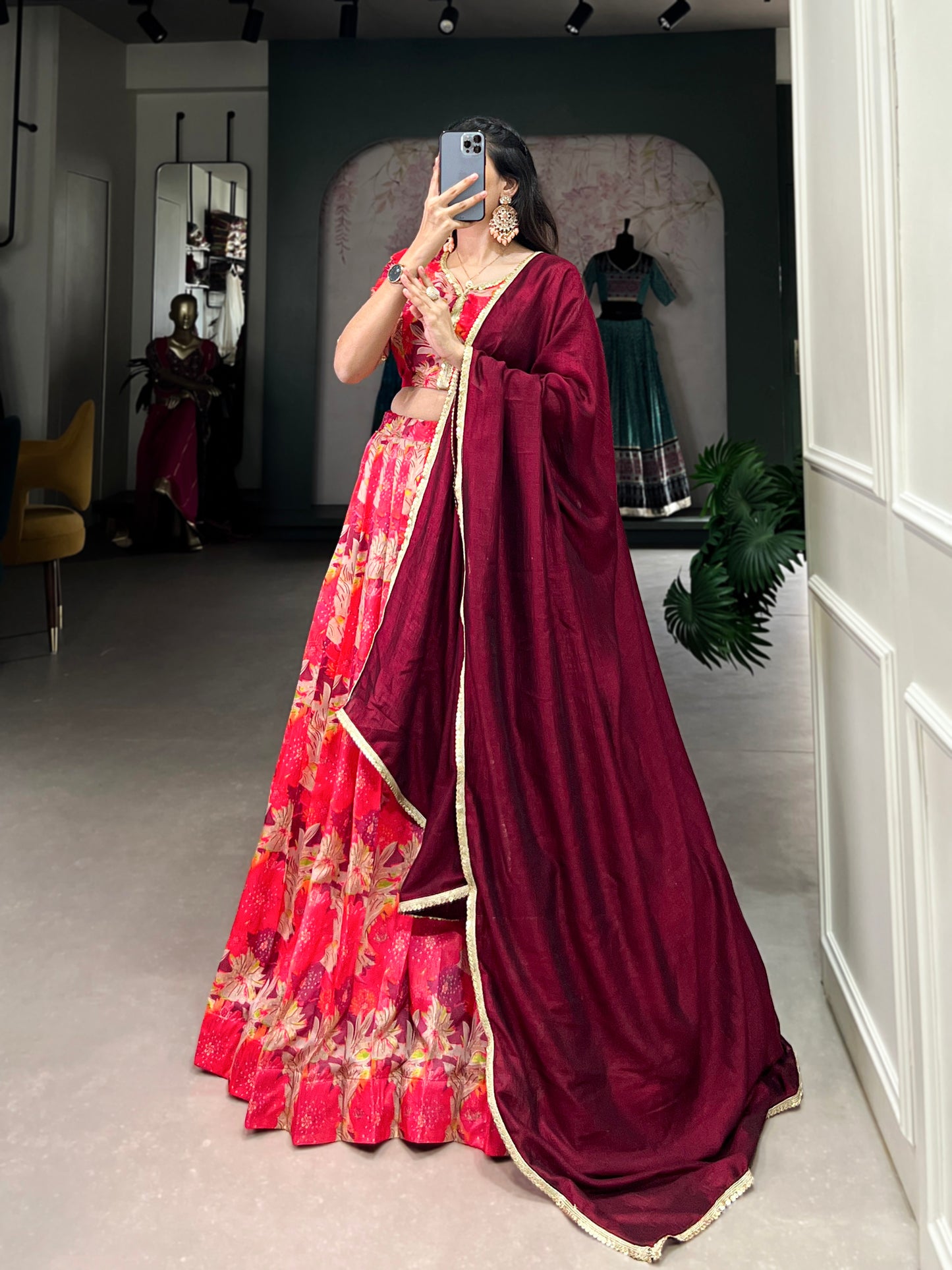 Amazing Red Color Silk Printed Designer Lehenga Choli