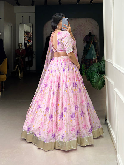 New Tabby Silk Floral Print Lehenga Choli (Pink)