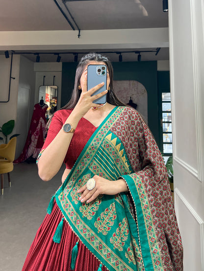 Traditional Maroon Color Tasar Silk Lehenga Choli