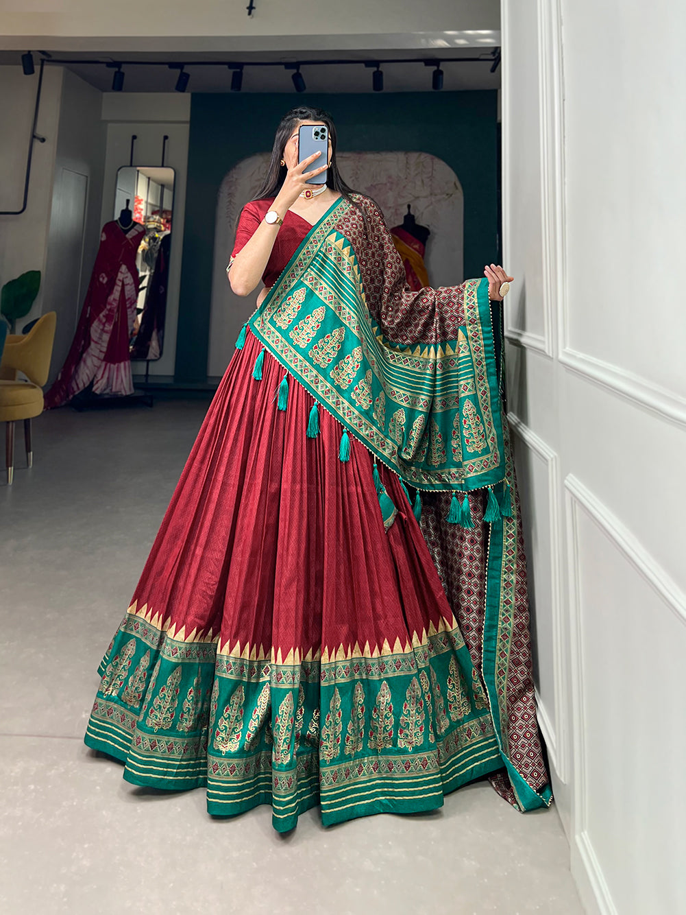 Traditional Maroon Color Tasar Silk Lehenga Choli