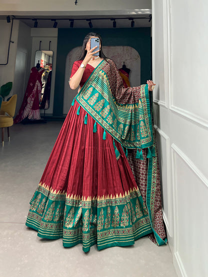 Traditional Maroon Color Tasar Silk Lehenga Choli