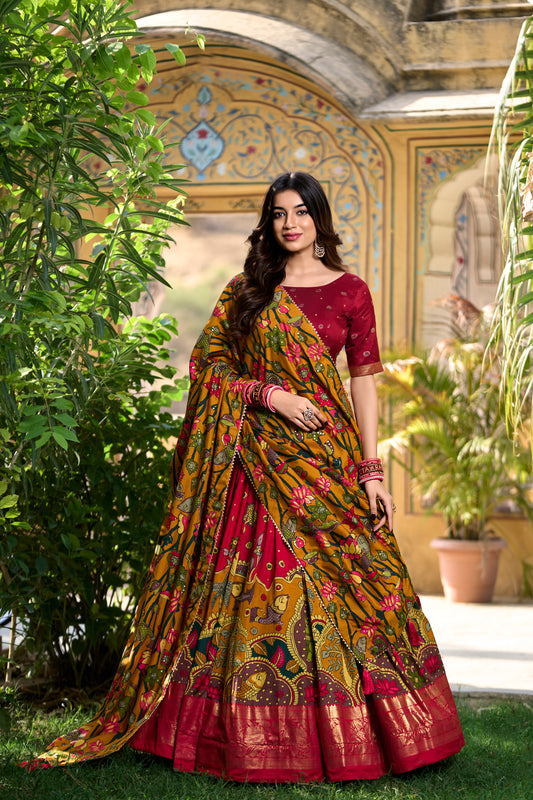 Traditional Kalamkari Print Red Color Lehenga Choli
