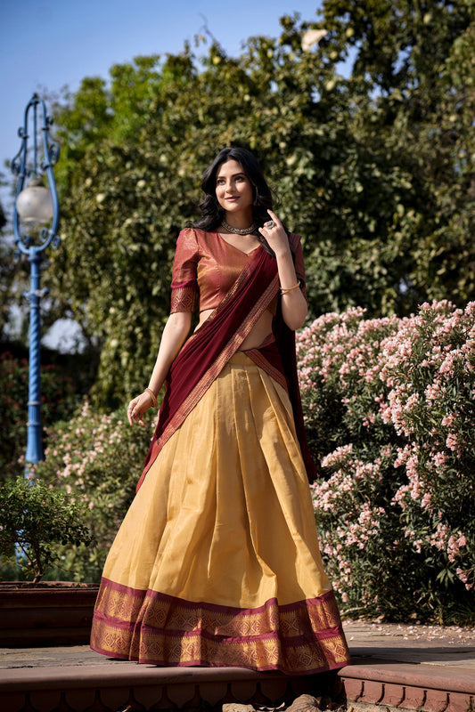New Cream Color Kanchipuram Silk Traditional Lehenga Choli