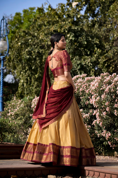 New Cream Color Kanchipuram Silk Traditional Lehenga Choli