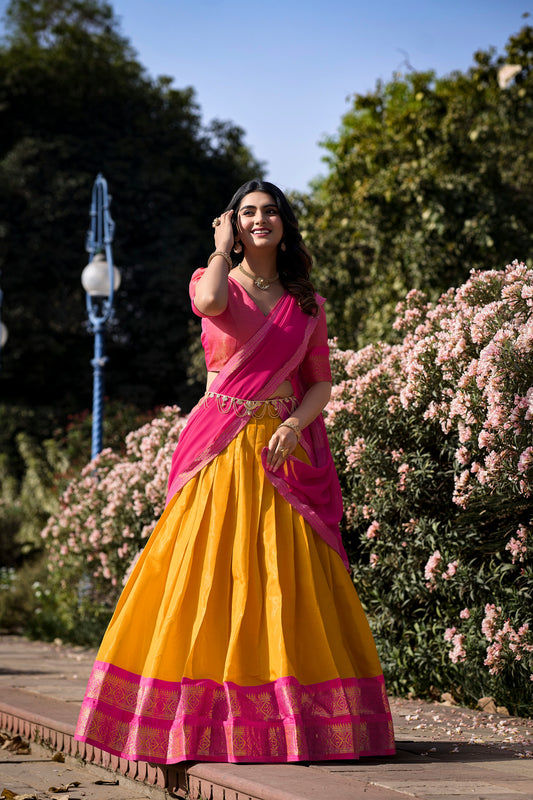 New Musturd Color Kanchipuram Silk Traditional Lehenga Choli