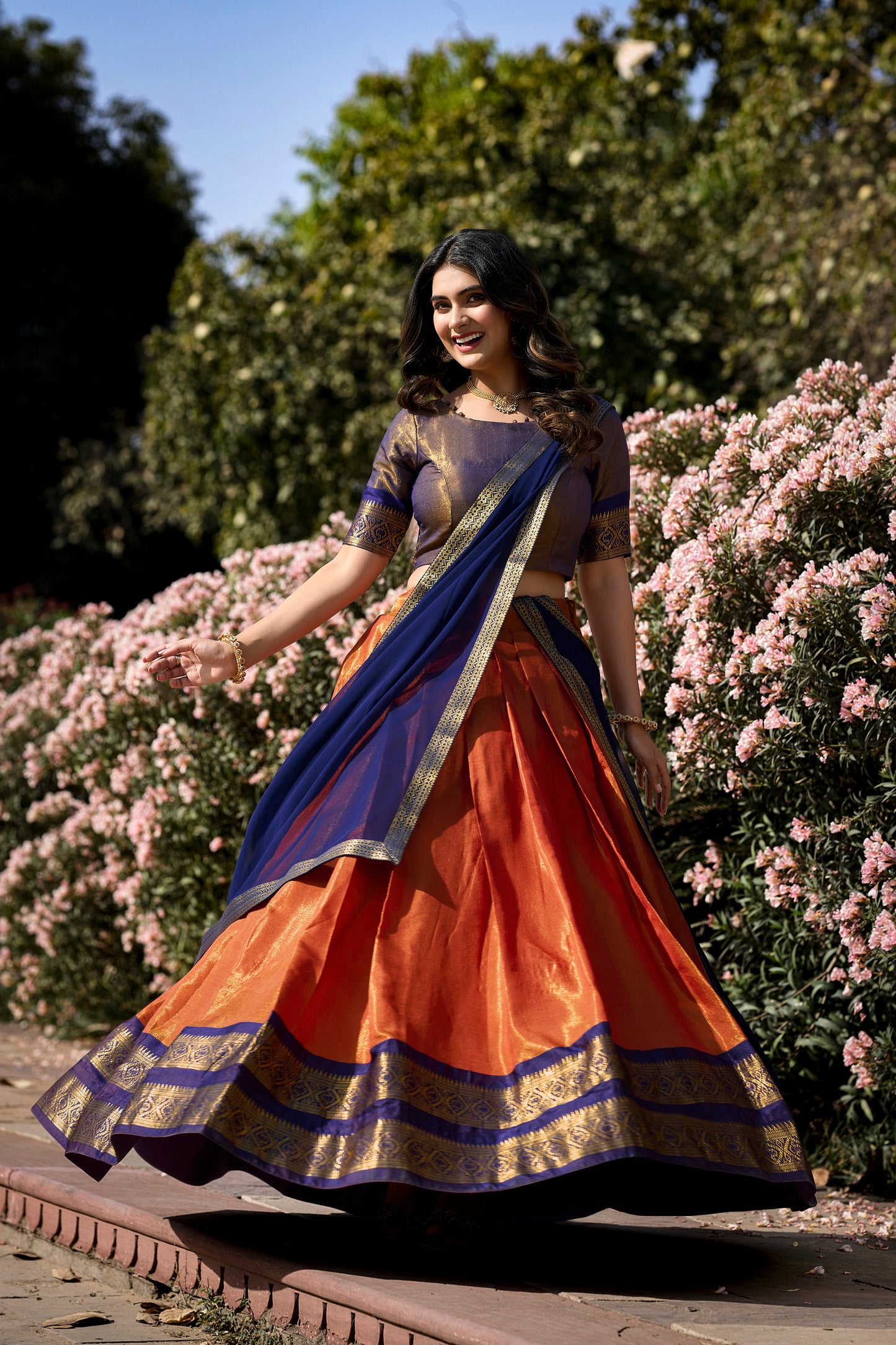 New Orange Color Kanchipuram Silk Traditional Lehenga Choli