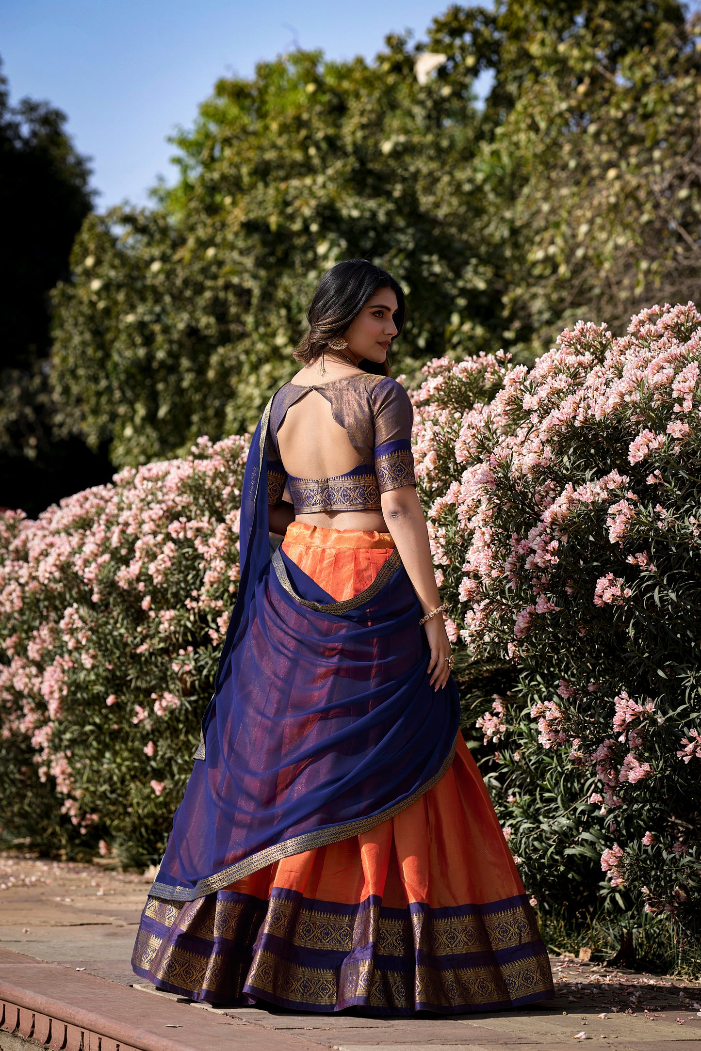 New Orange Color Kanchipuram Silk Traditional Lehenga Choli