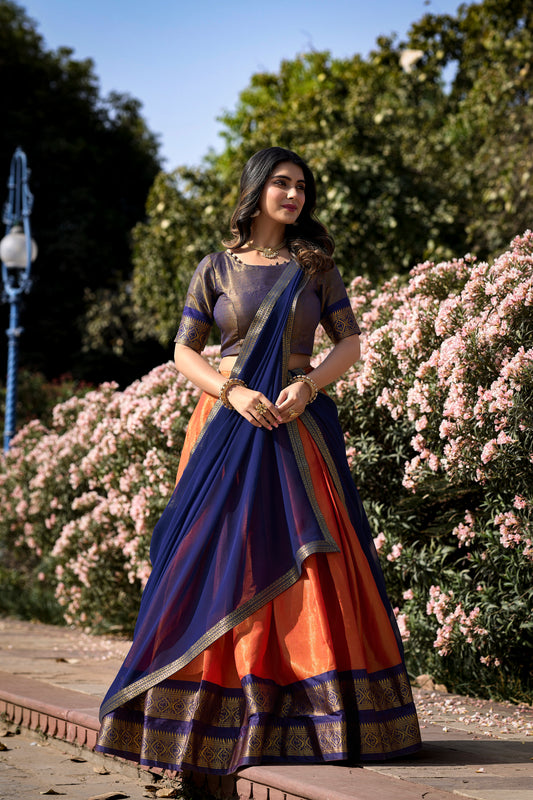 New Orange Color Kanchipuram Silk Traditional Lehenga Choli