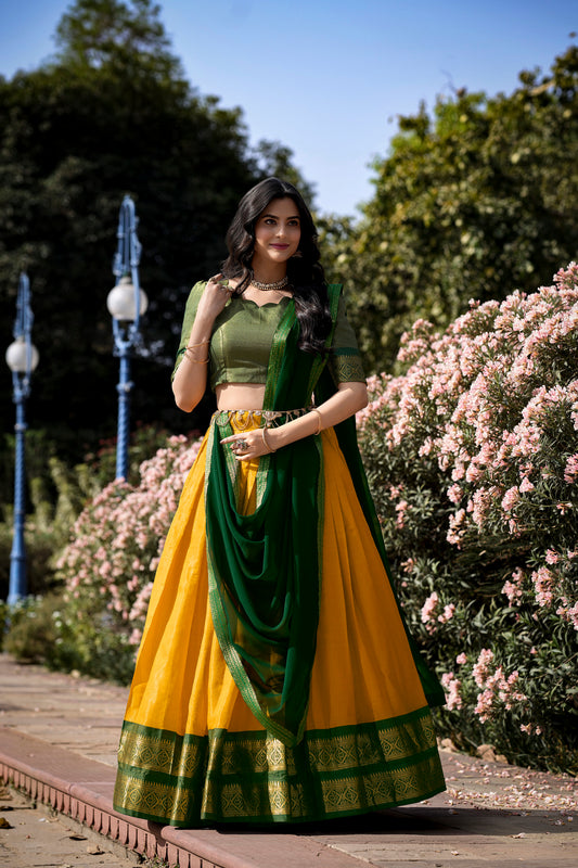 New Yellow Color Kanchipuram Silk Traditional Lehenga Choli