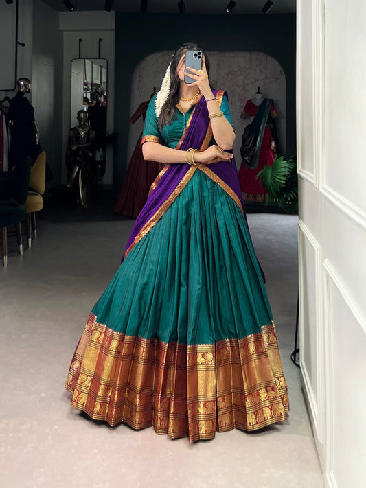 Firozi Color Zari Weaving Work Traditional Lehenga Choli