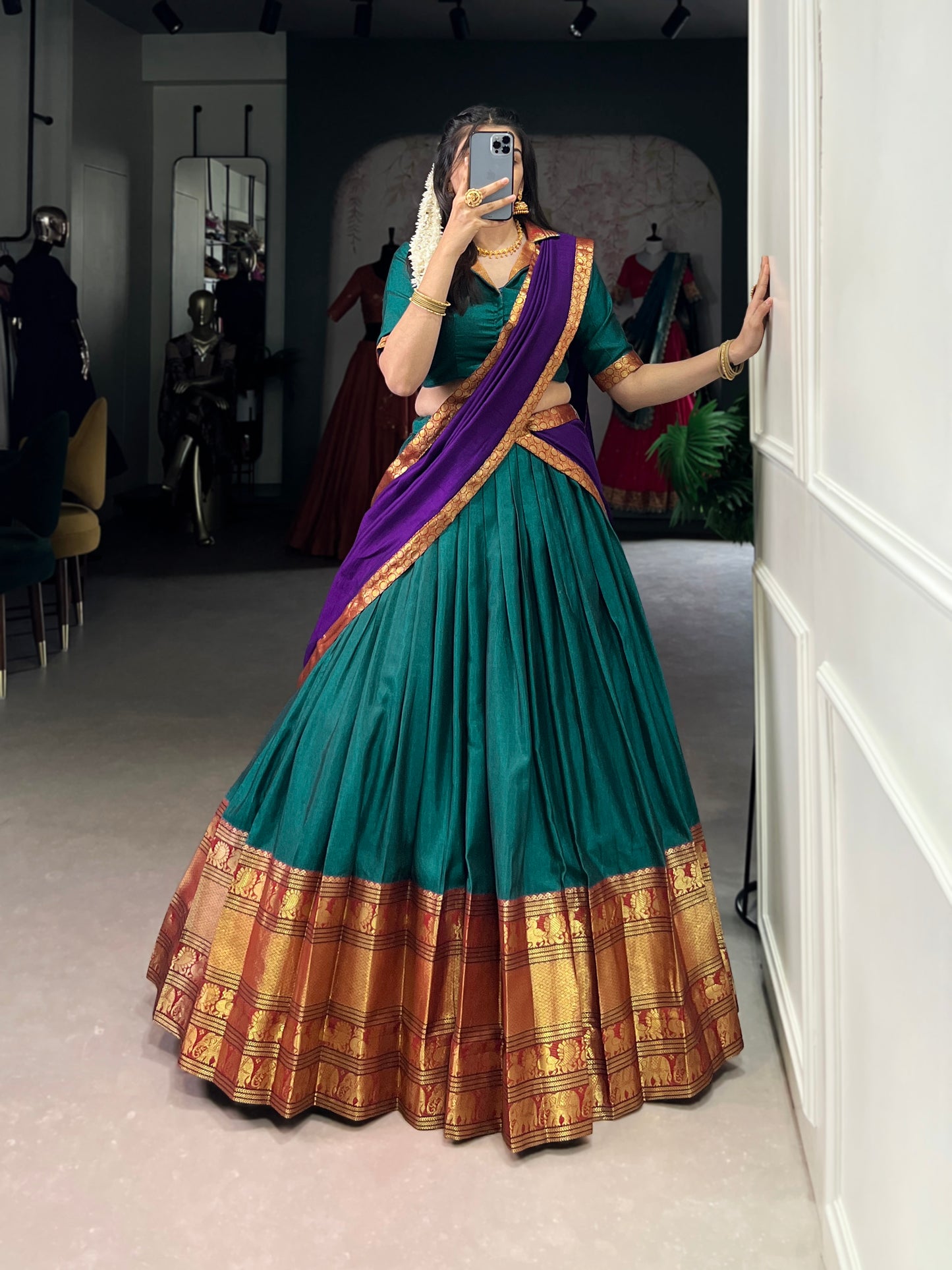 Firozi Color Zari Weaving Work Traditional Lehenga Choli