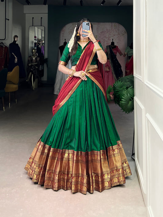 Green Color Zari Weaving Work Traditional Lehenga Choli