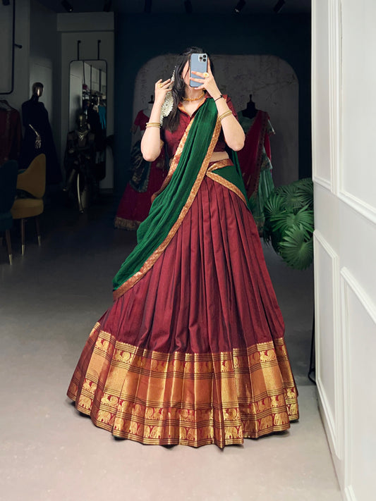 Maroon Color Zari Weaving Work Traditional Lehenga Choli