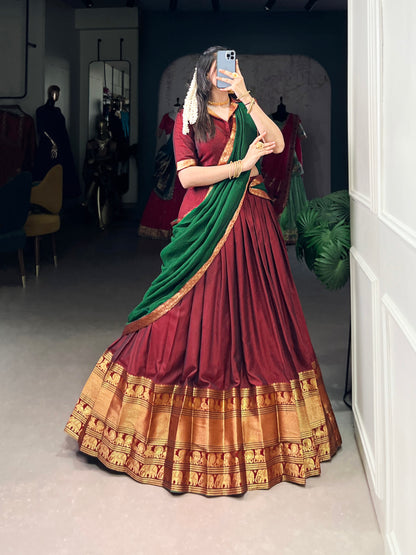 Maroon Color Zari Weaving Work Traditional Lehenga Choli