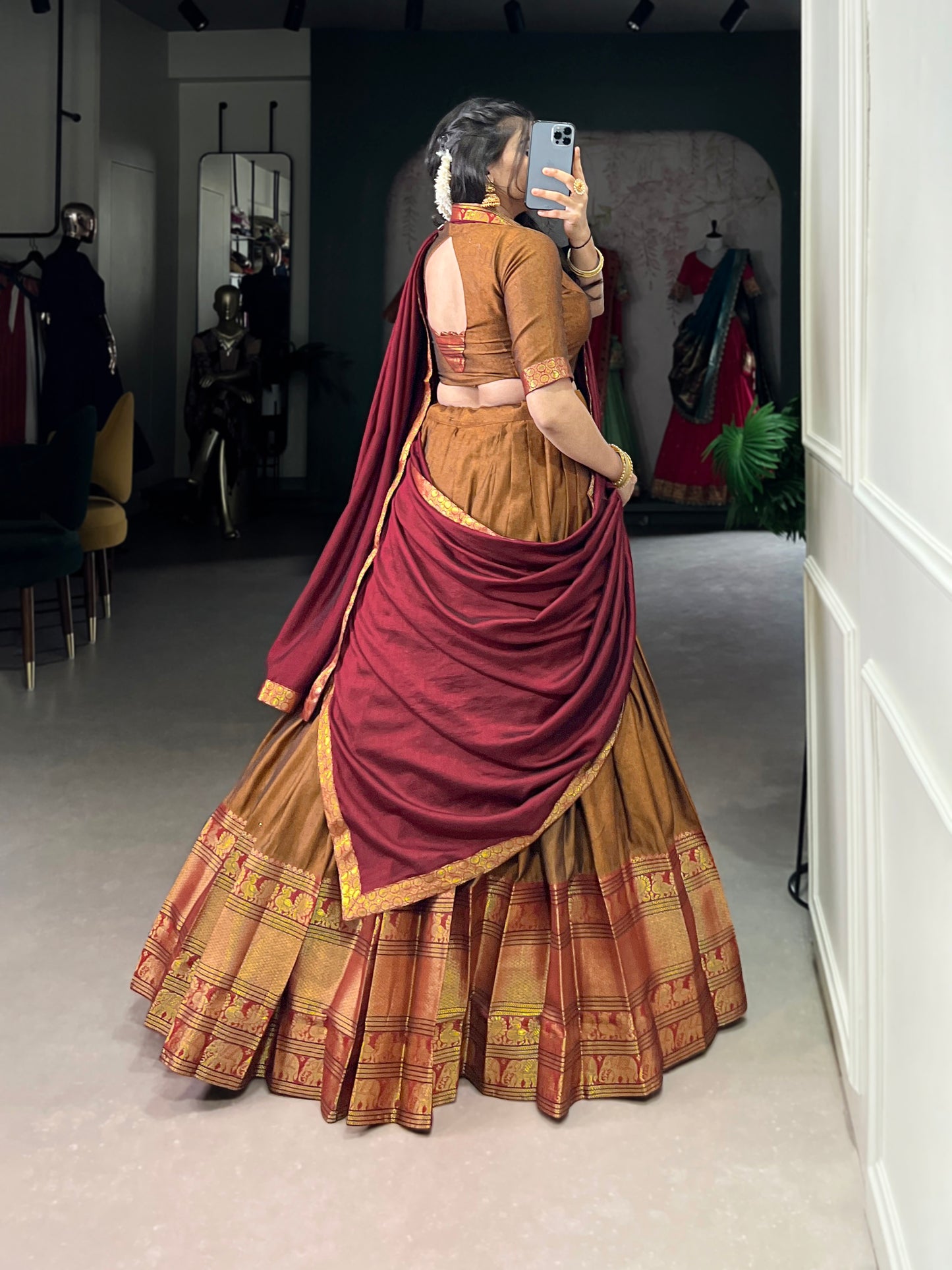 Musturd Color Zari Weaving Work Traditional Lehenga Choli