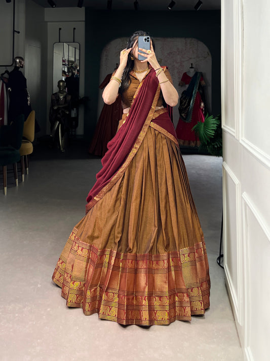 Musturd Color Zari Weaving Work Traditional Lehenga Choli