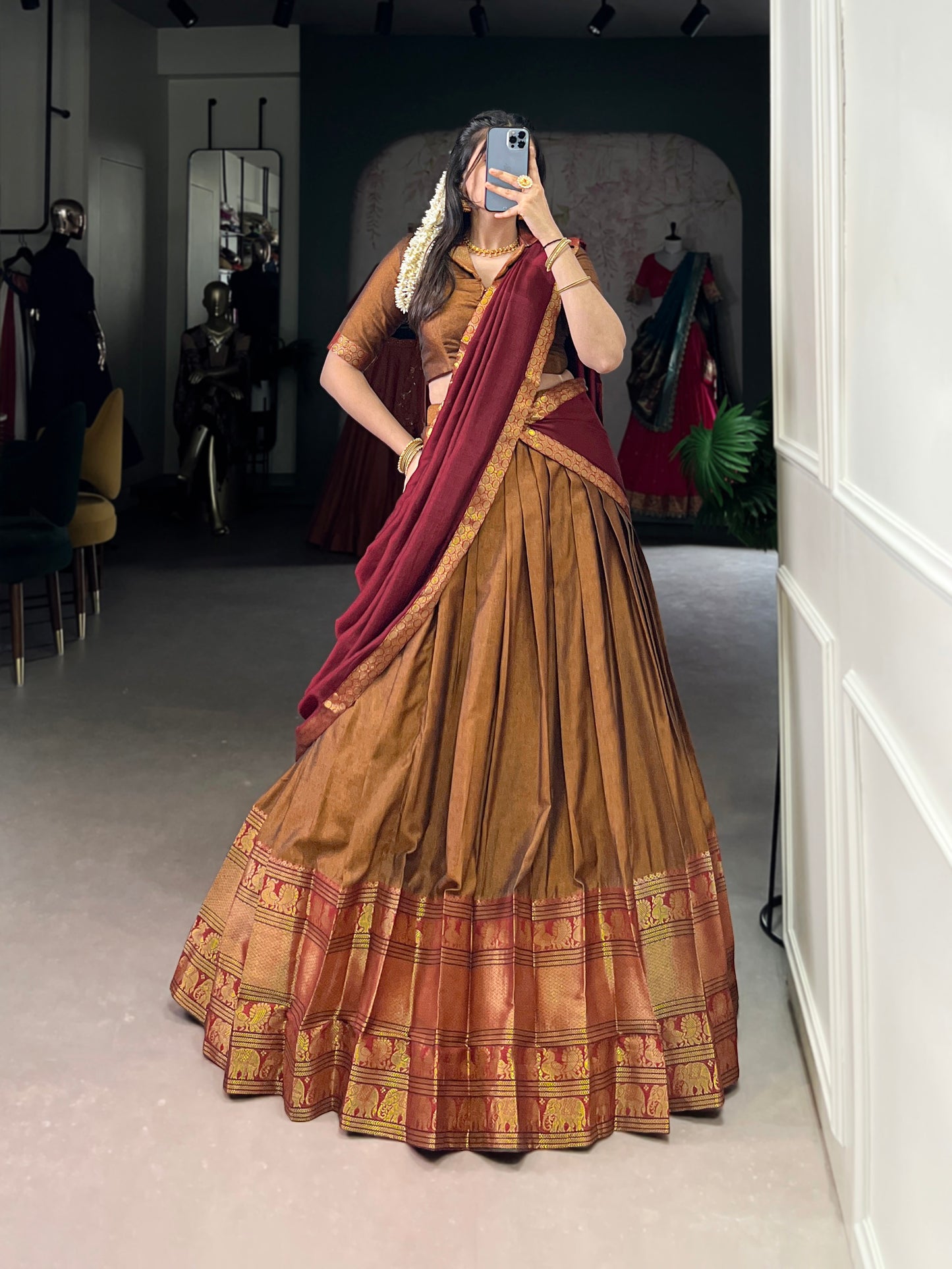 Musturd Color Zari Weaving Work Traditional Lehenga Choli