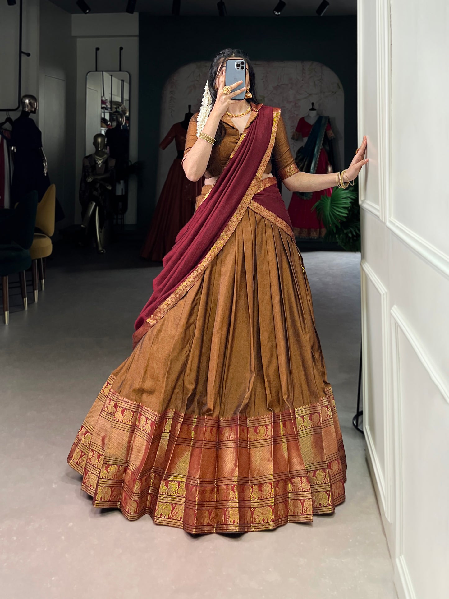 Musturd Color Zari Weaving Work Traditional Lehenga Choli