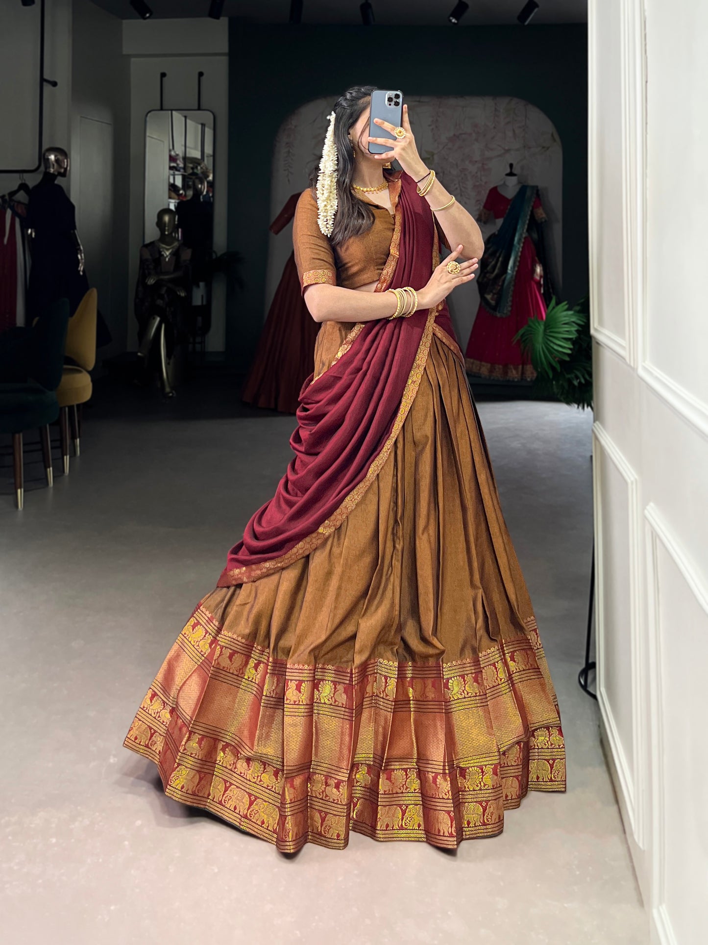 Musturd Color Zari Weaving Work Traditional Lehenga Choli