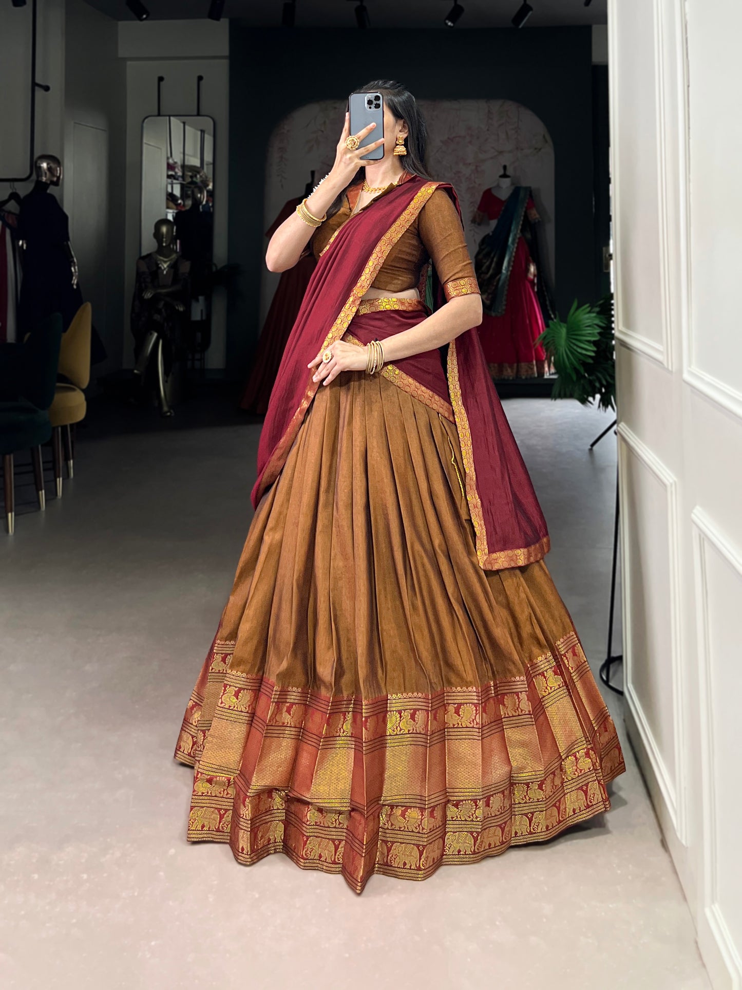 Musturd Color Zari Weaving Work Traditional Lehenga Choli