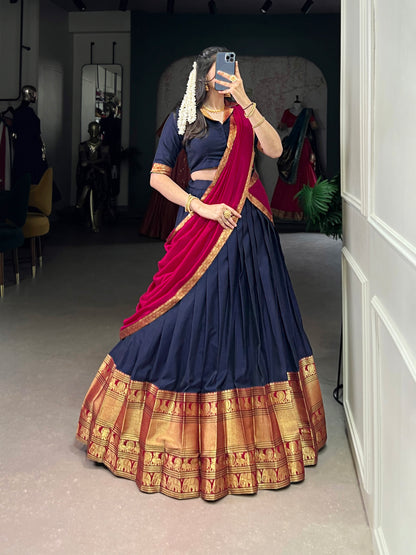 Navy Blue Color Zari Weaving Work Traditional Lehenga Choli