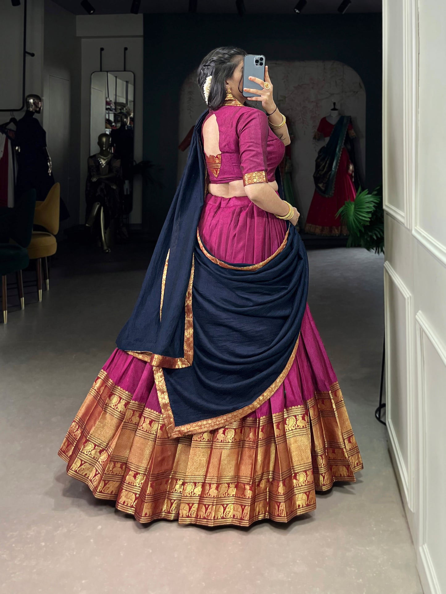 Pink Color Zari Weaving Work Traditional Lehenga Choli