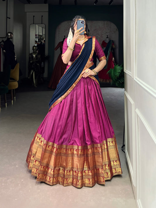 Pink Color Zari Weaving Work Traditional Lehenga Choli