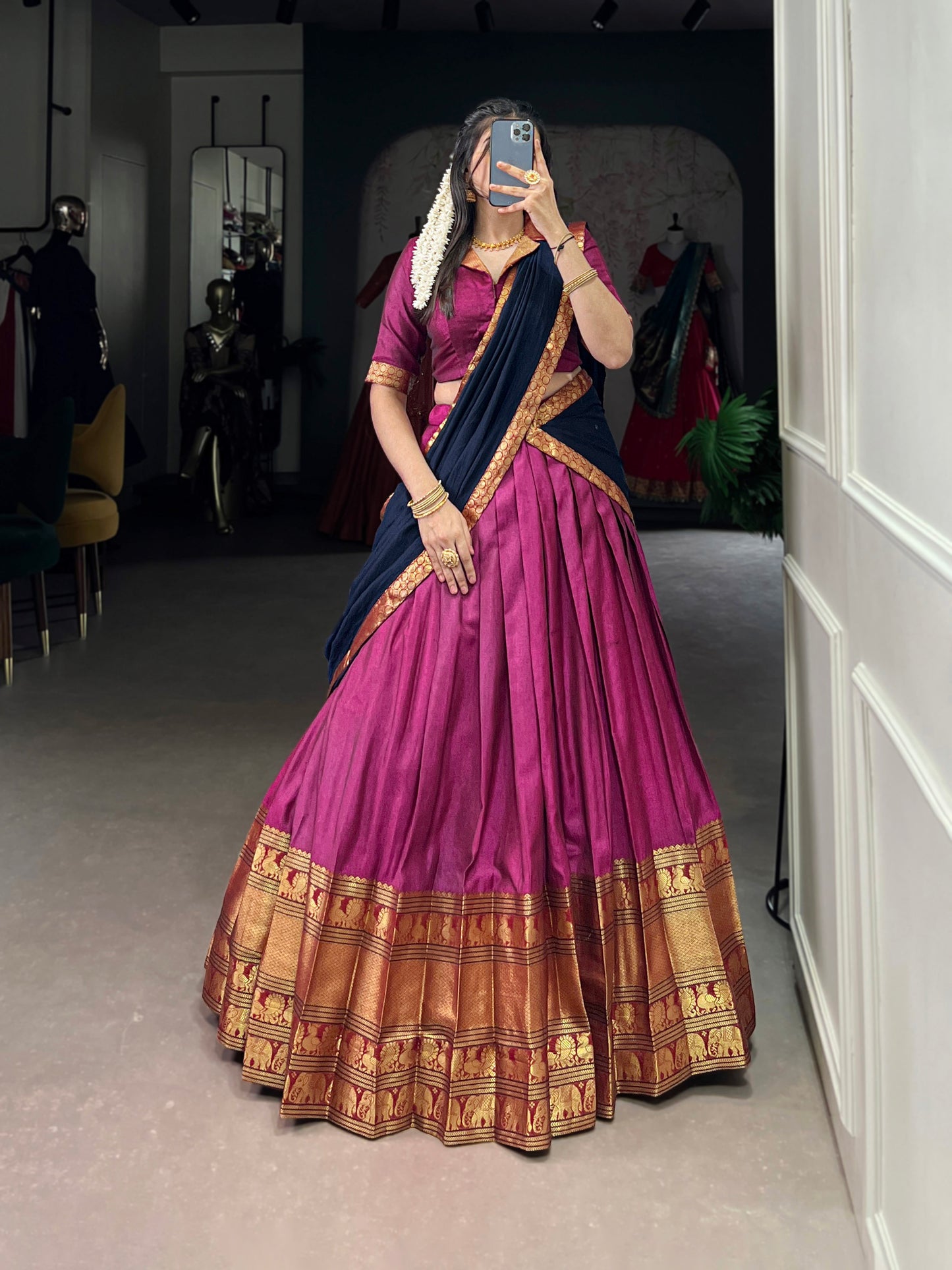 Pink Color Zari Weaving Work Traditional Lehenga Choli