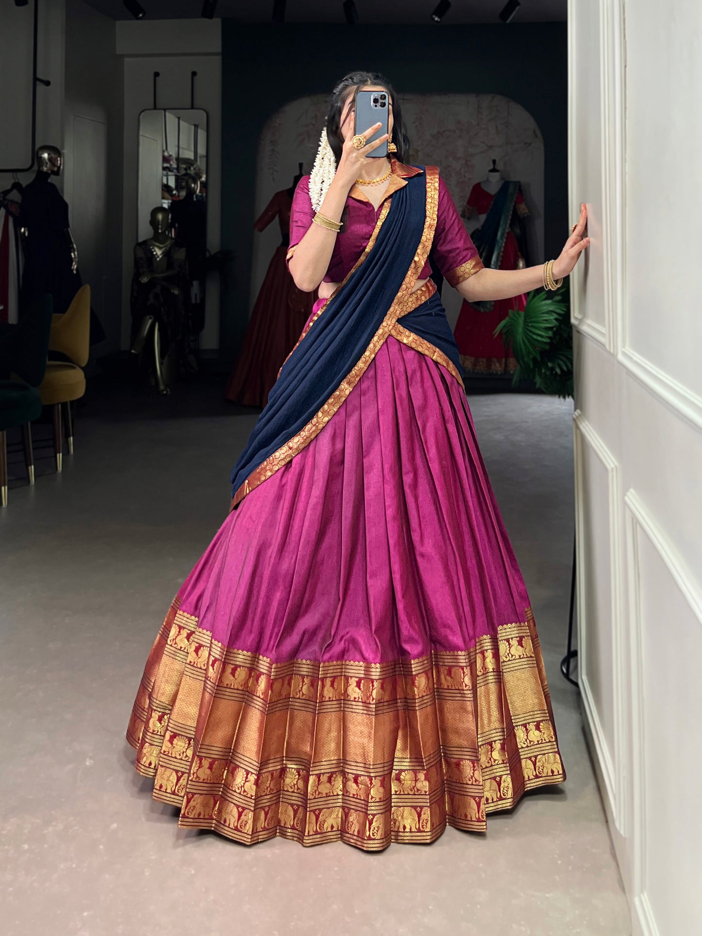 Pink Color Zari Weaving Work Traditional Lehenga Choli