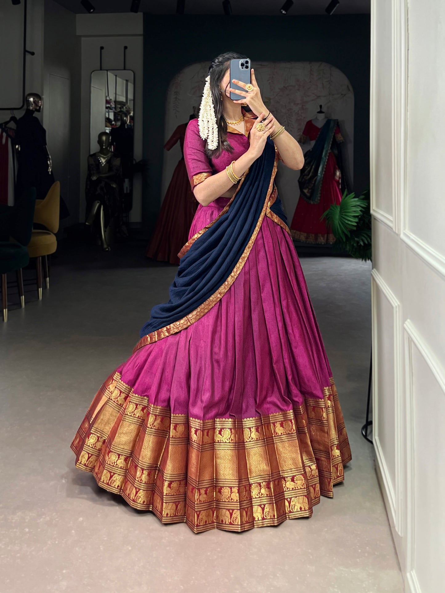 Pink Color Zari Weaving Work Traditional Lehenga Choli