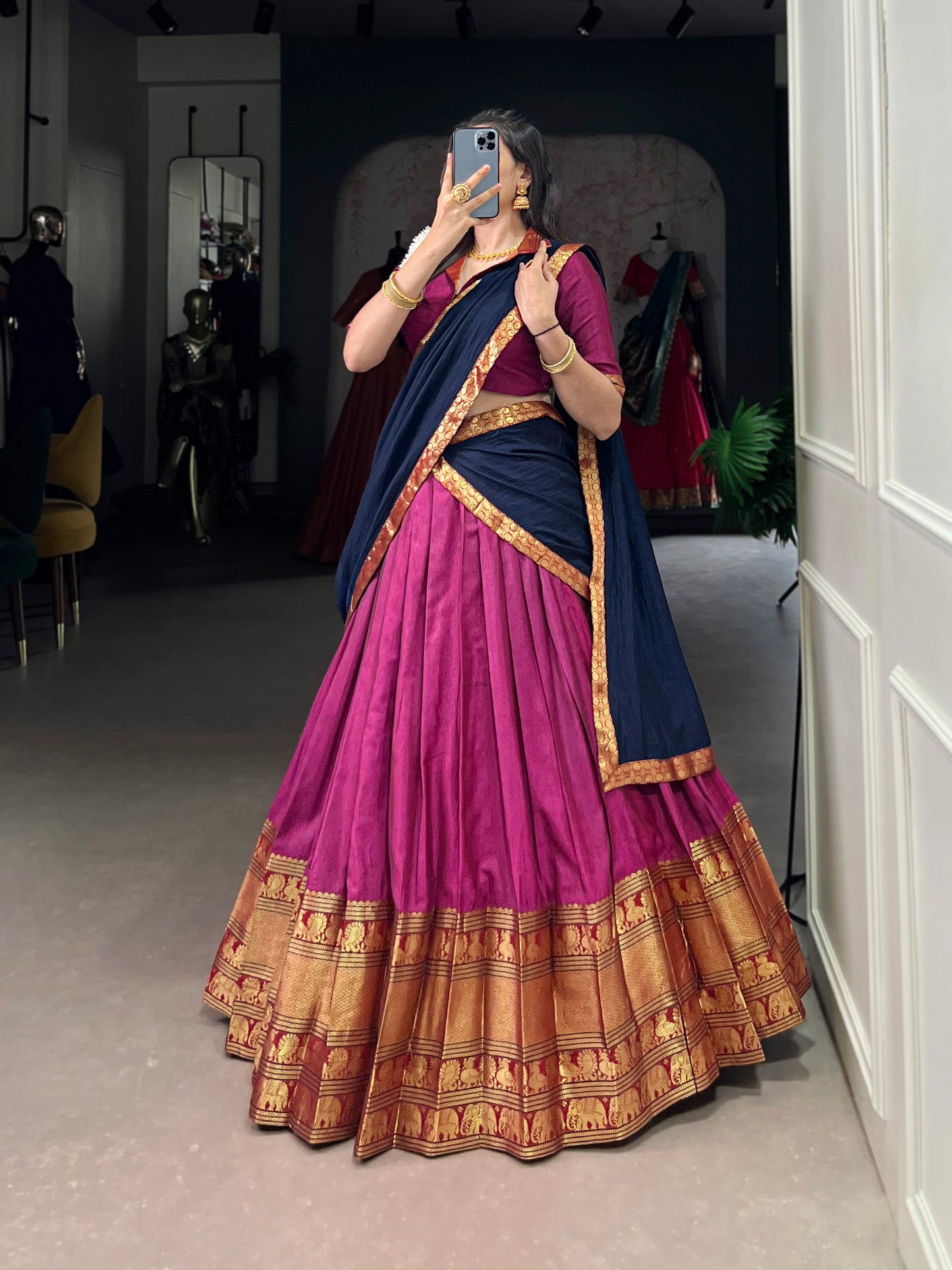 Pink Color Zari Weaving Work Traditional Lehenga Choli