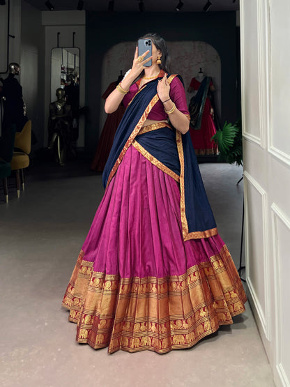 Pink Color Zari Weaving Work Traditional Lehenga Choli