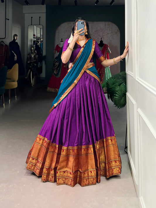 Purple Color Zari Weaving Work Traditional Lehenga Choli
