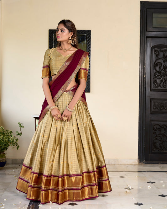 Sounth Indian Chiku Color Traditional Lehenga Choli