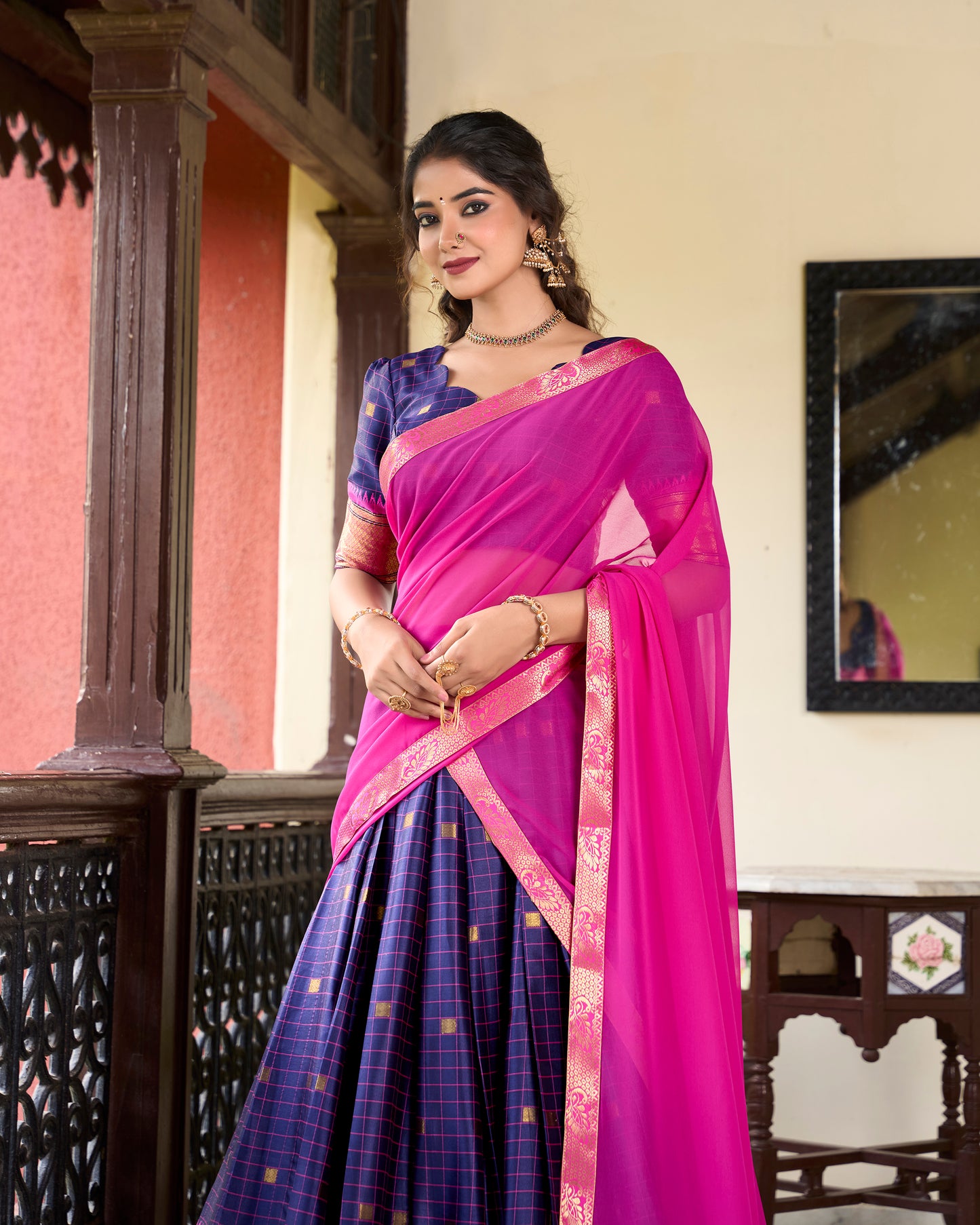 Sounth Indian Navy Blue Color Traditional Lehenga Choli